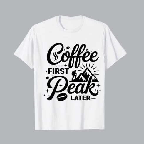 Coffee Peak lettering with bean and mountain imagery Coffee Peak lettering with bean and mountain imagery hiking EPS PNG T shirt Design cover image.