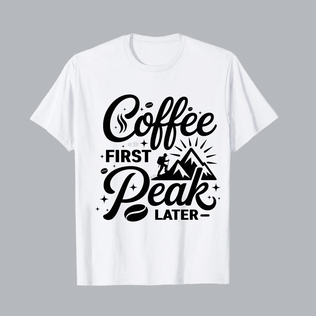 Coffee Peak lettering with bean and mountain imagery Coffee Peak lettering with bean and mountain imagery hiking EPS PNG T shirt Design cover image.