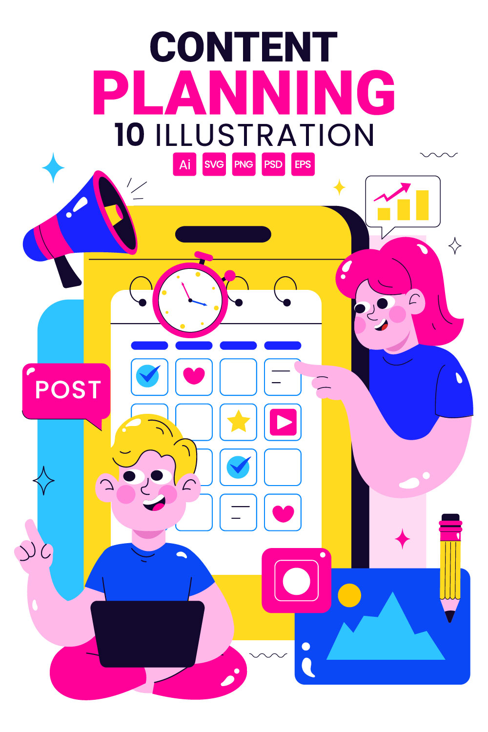 10 Social Media Content Planning Illustration pinterest preview image.