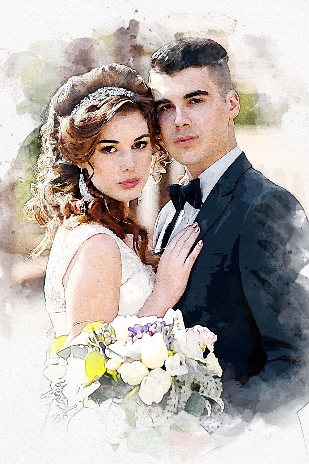 Wedding Watercolor Painting Effect pinterest preview image.