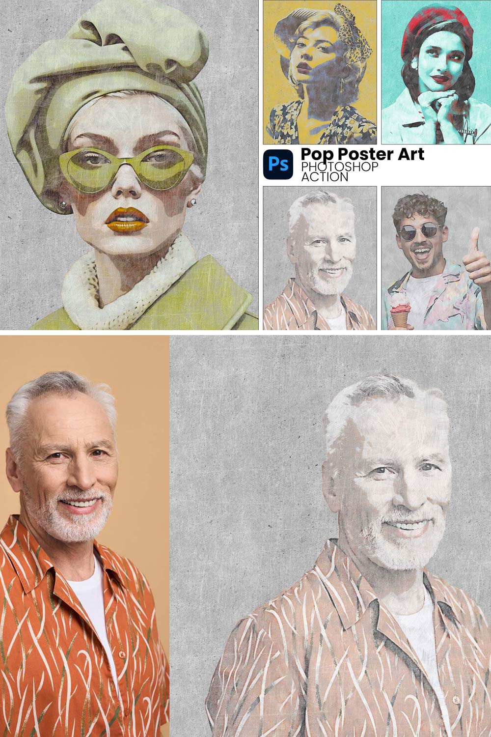 Pop Poster Art Photoshop Action pinterest preview image.