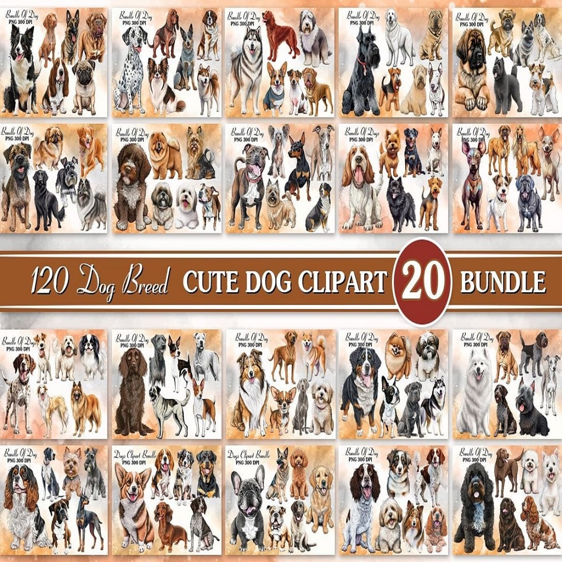 Cute Dog Sublimation Clipart Bundle preview image.