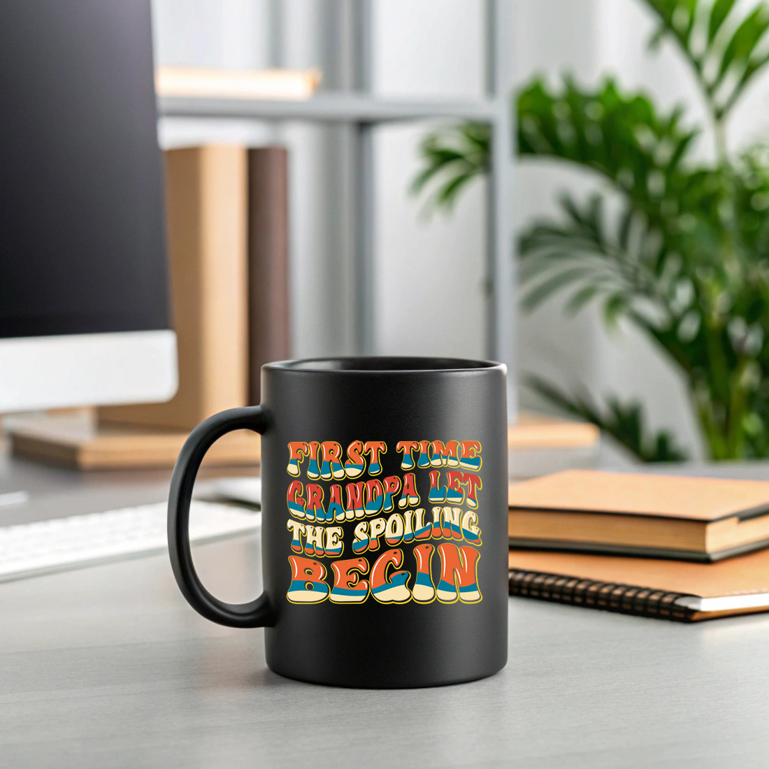 cute first time grandpa design with bold retro text perfect for baby announcement. graphic design. 2 black mug mock up 206