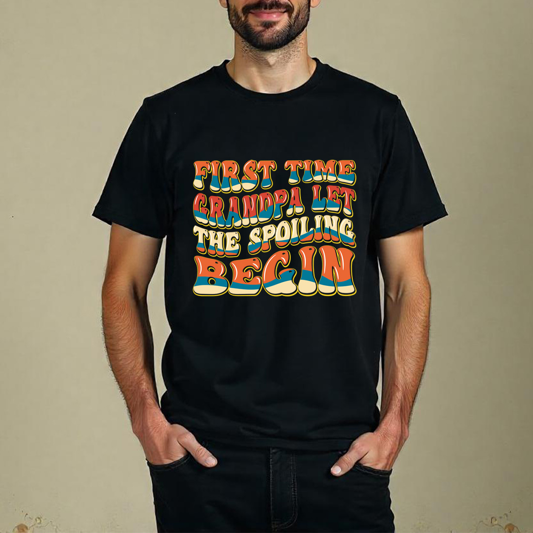 cute first time grandpa design with bold retro text perfect for baby announcement. graphic design. 6 black t shirt mock up 911