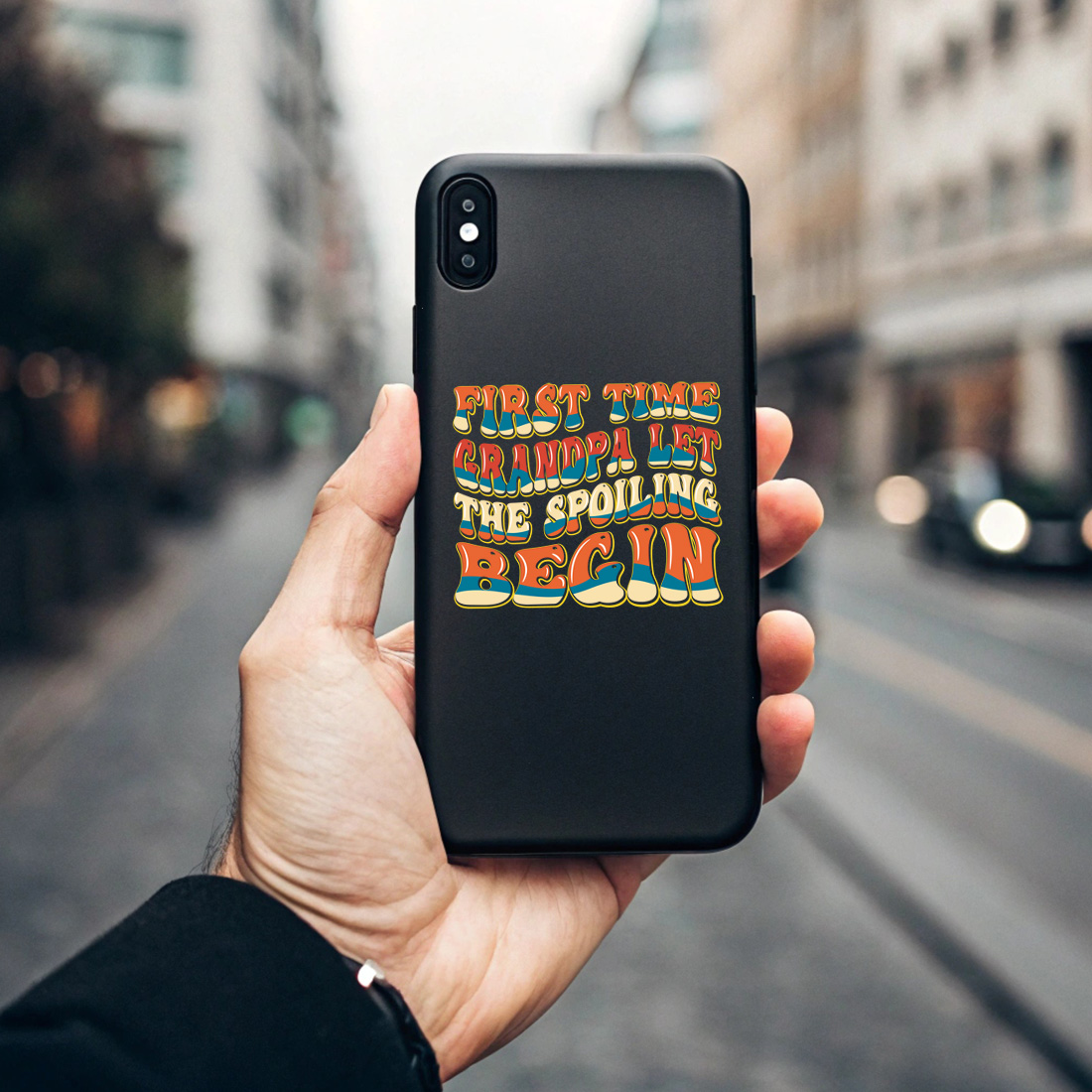 cute first time grandpa design with bold retro text perfect for baby announcement. graphic design. 7 black phone case mock up 583