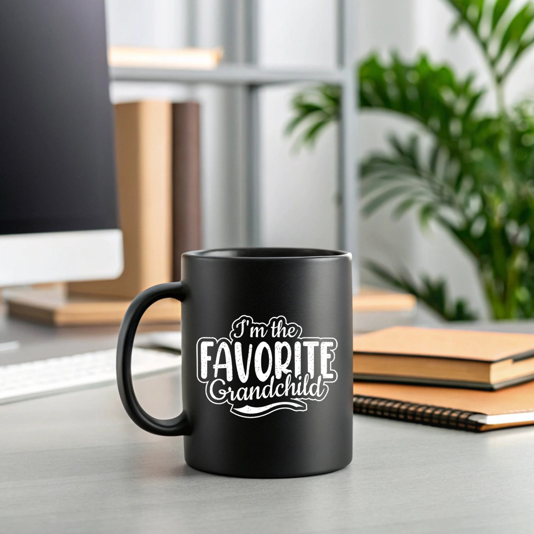 cute im the favorite grandchild saying perfect for grandkid apparel. graphic design. 2 black mug mock up 717