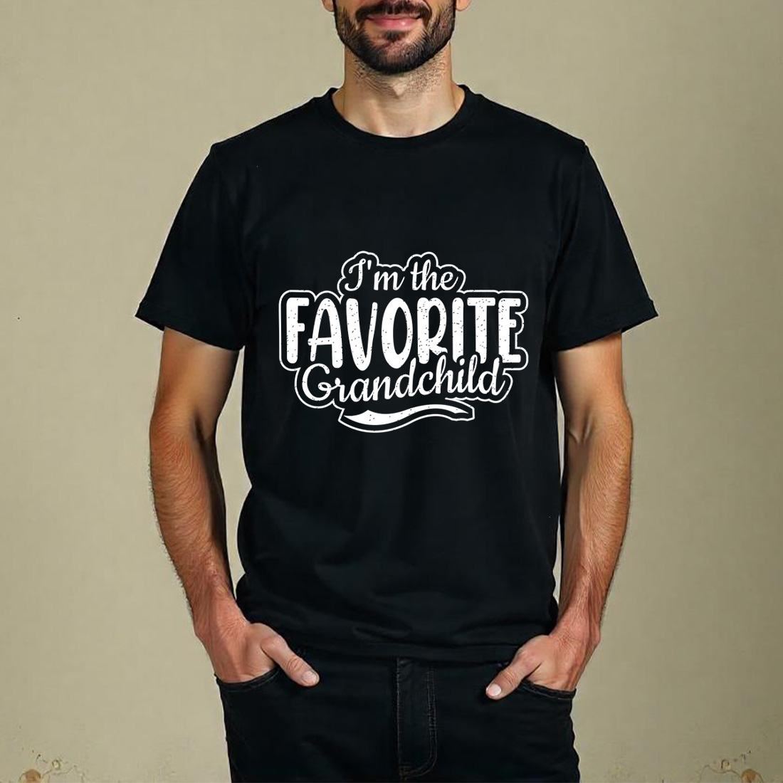 cute im the favorite grandchild saying perfect for grandkid apparel. graphic design. 6 black t shirt mock up 536