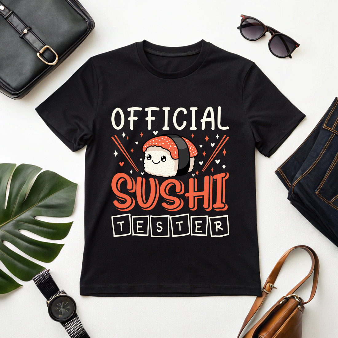 cute official sushi tester quote with kawaii sushi and chopsticks for food lovers Sushi Graphic Design cover image.