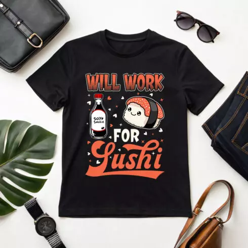 cute sushi graphic design with soy sauce and funny quote will work for sushi cover image.