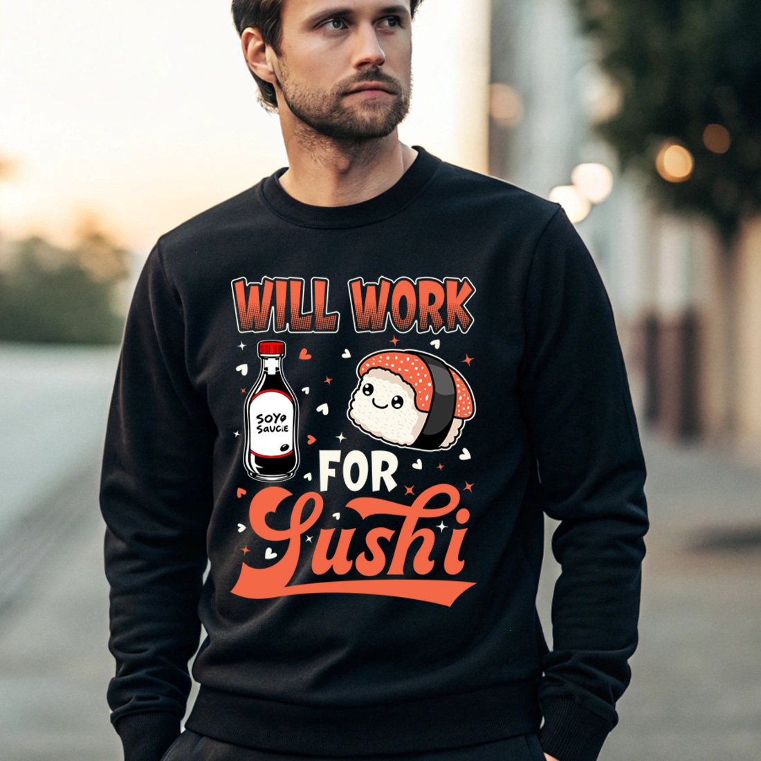 cute sushi graphic design with soy sauce and funny quote will work for sushi 4 black male sweatshirt mock up 364