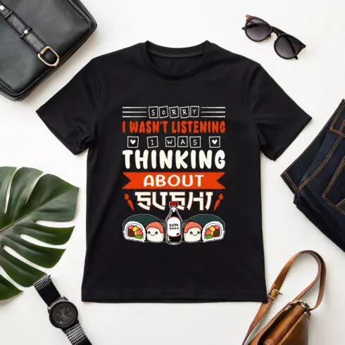 Cute sushi lover illustration and graphic design with soy sauce bottle and kawaii rolls Sushi graphic design cover image.