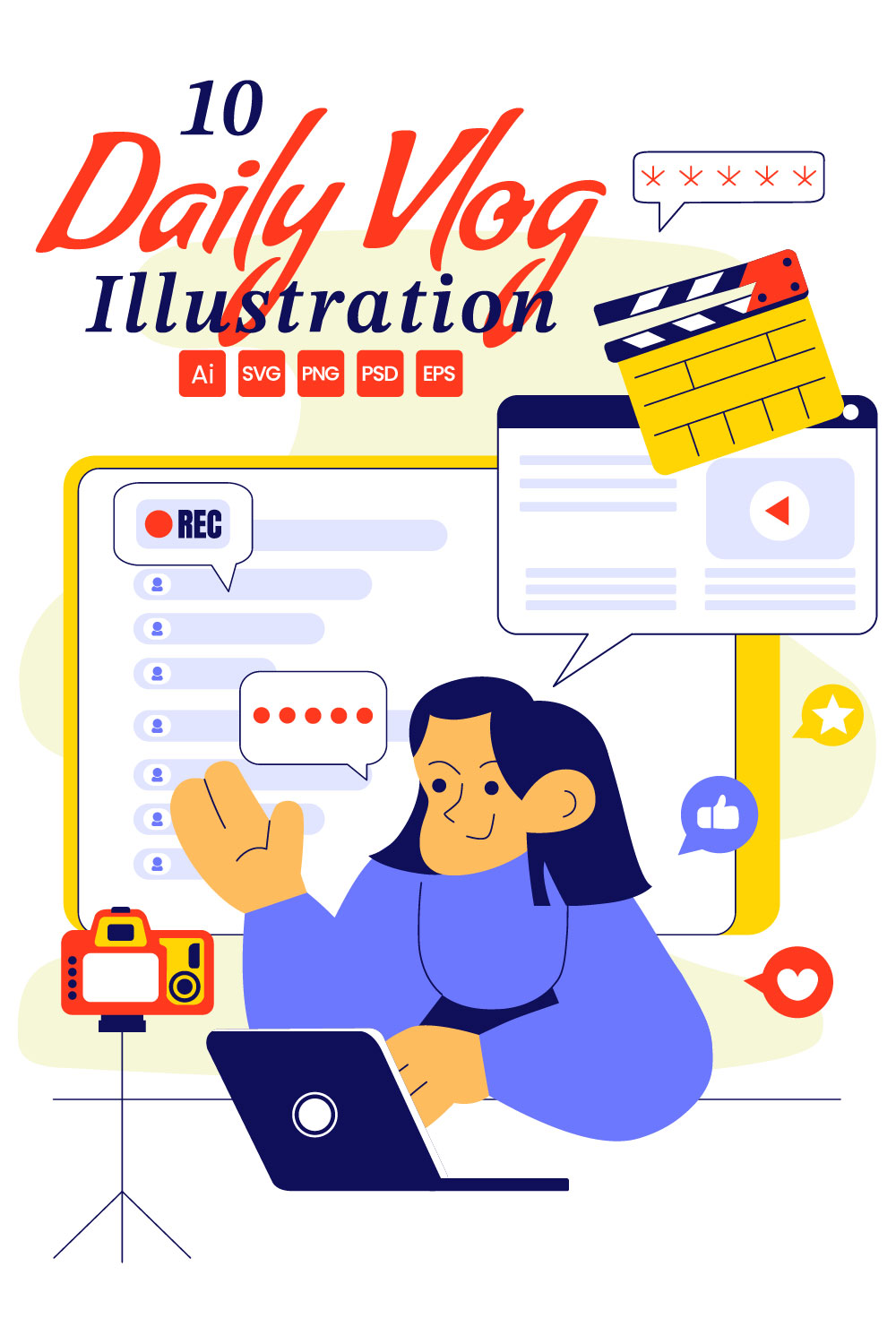 10 Influencer Daily Vlog Illustration pinterest preview image.