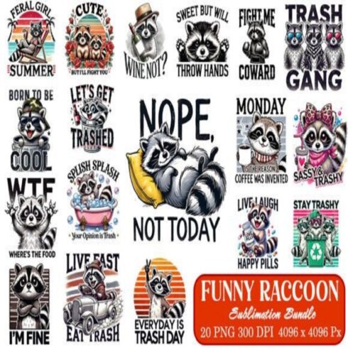 Funny Raccoon Quotes Sublimation Bundle cover image.