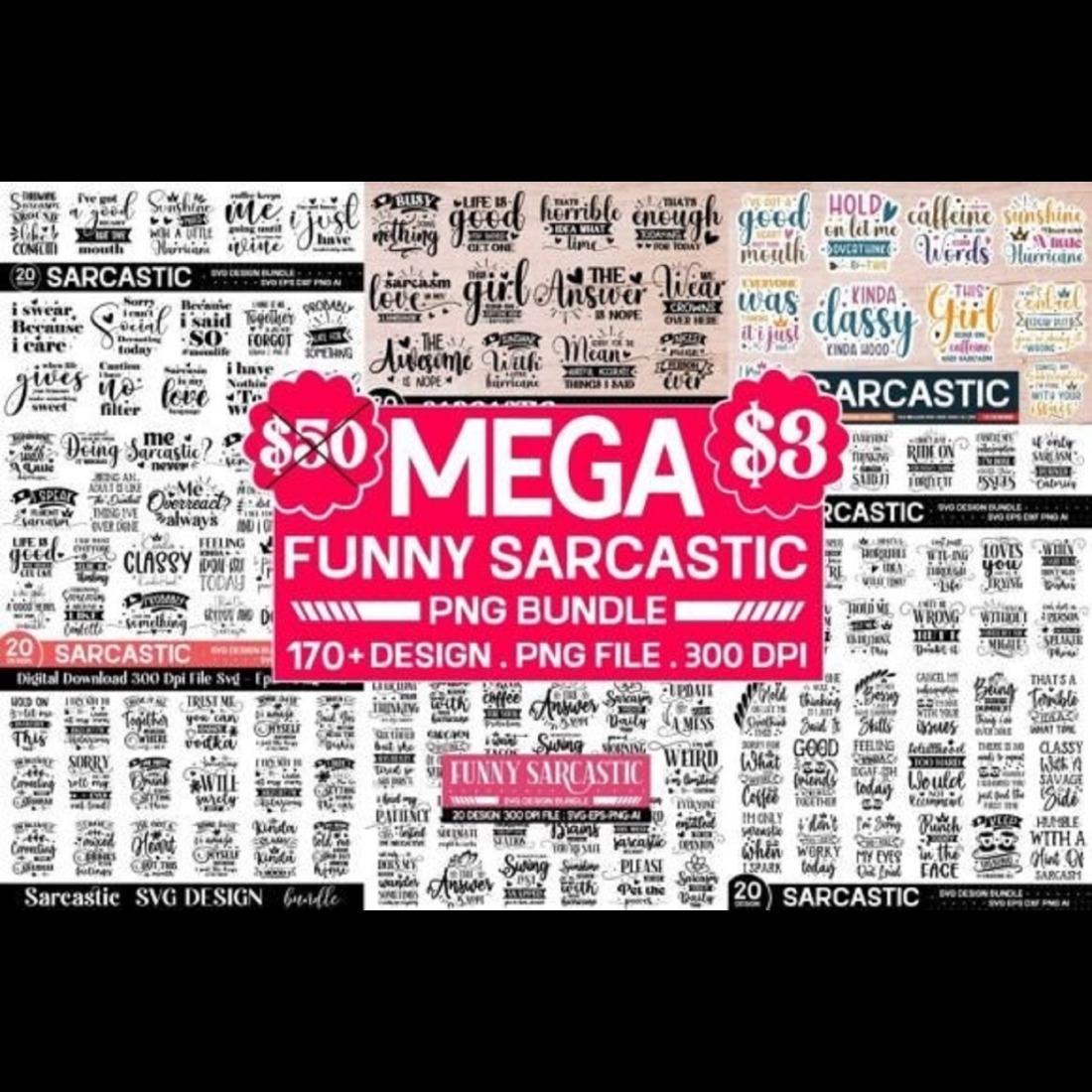 Mega Sarcastic Svg Bundle,170 Design preview image.