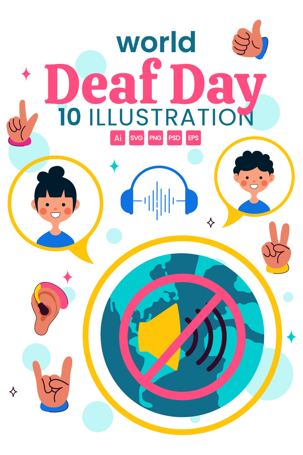10 World Day of the Deaf Illustration pinterest preview image.