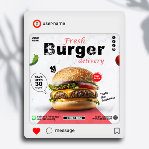 Delicious Burger Delivery PSD Template cover image.