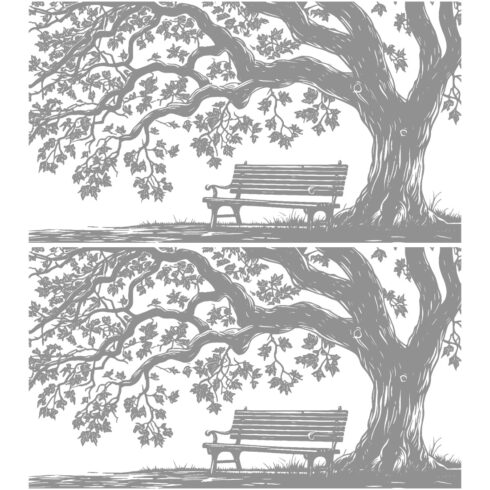 Peaceful Park Bench Under Sprawling Tree – Vintage Illustration (Double Panel) cover image.