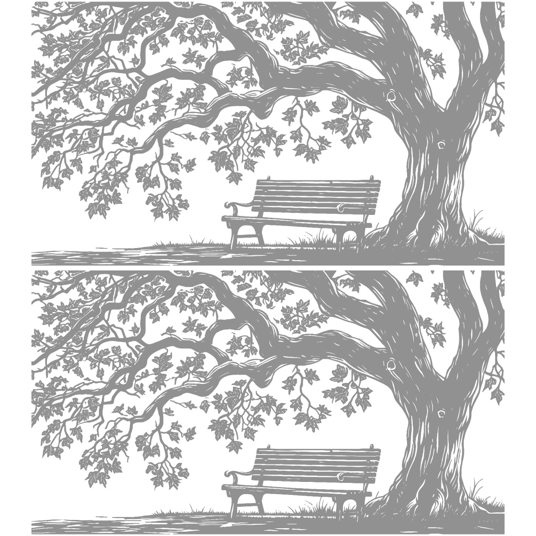Peaceful Park Bench Under Sprawling Tree – Vintage Illustration (Double Panel) cover image.