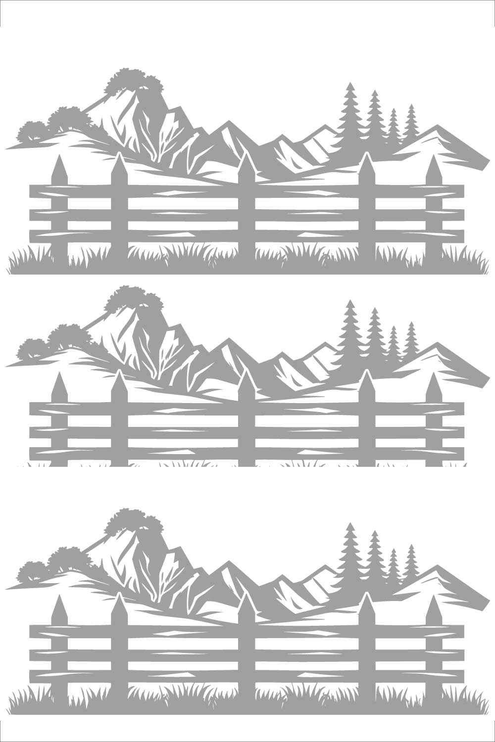 Rustic Mountain Fence Silhouette pinterest preview image.