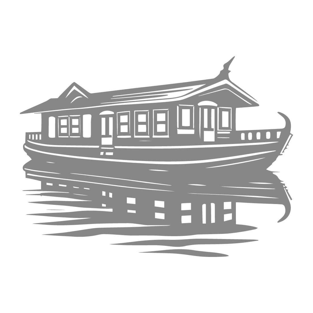 Traditional Houseboat Illustration with Reflection preview image.