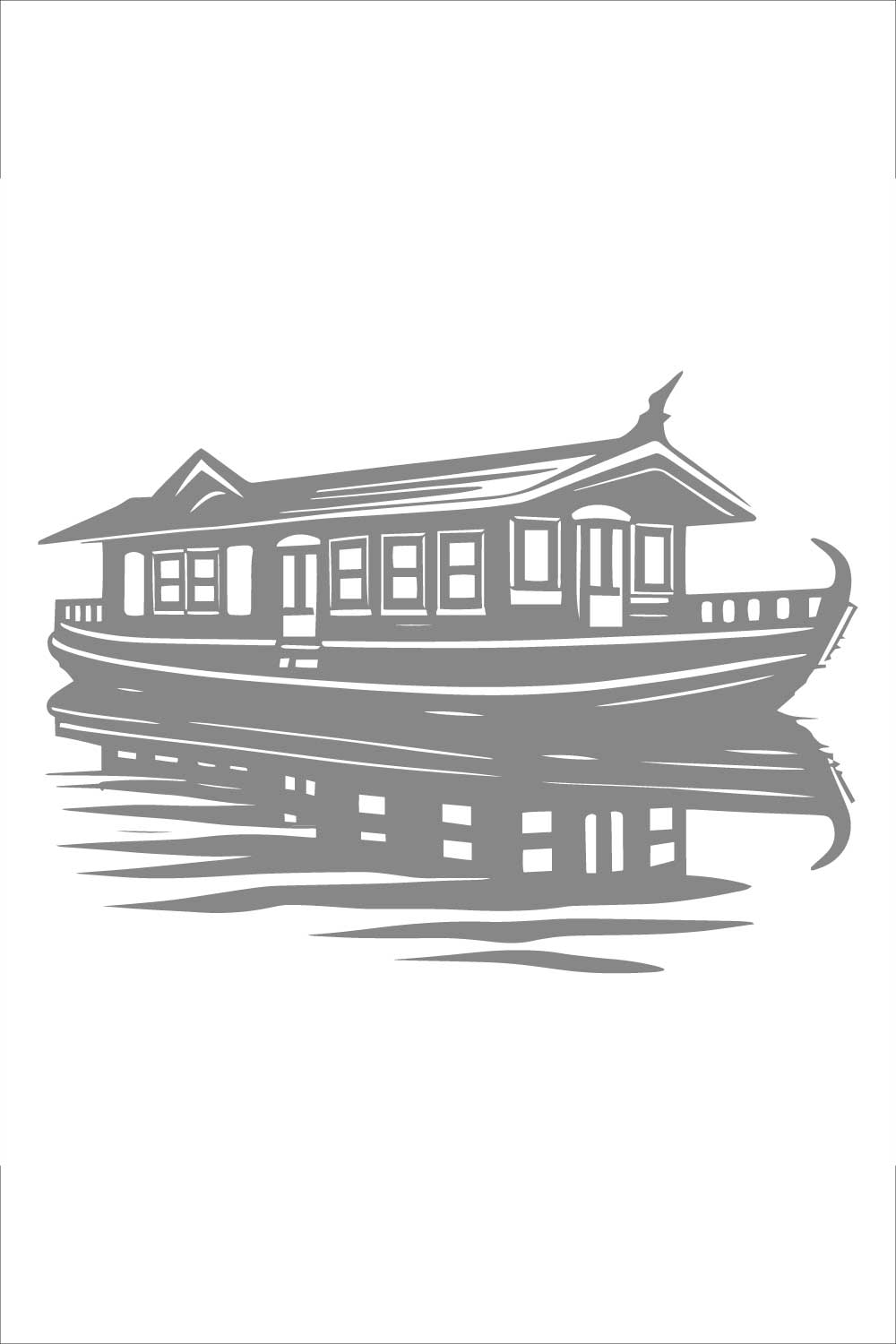 Traditional Houseboat Illustration with Reflection pinterest preview image.