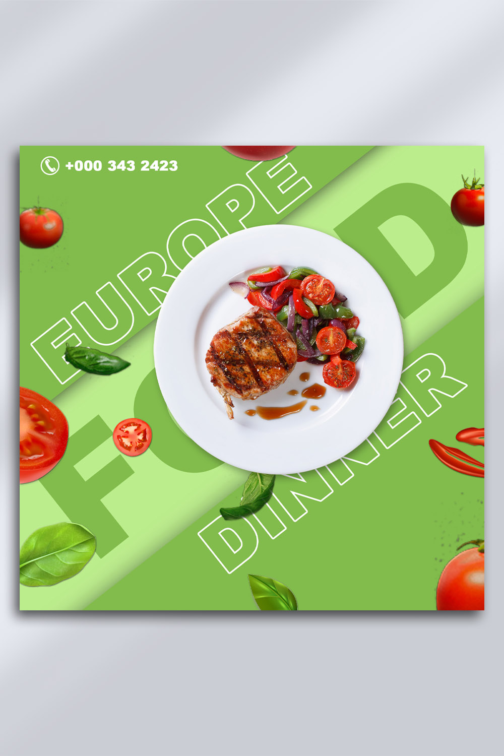 Modern European Dinner Flyer PSD Template – Editable Food Promotion Design (2000x2000 px) pinterest preview image.