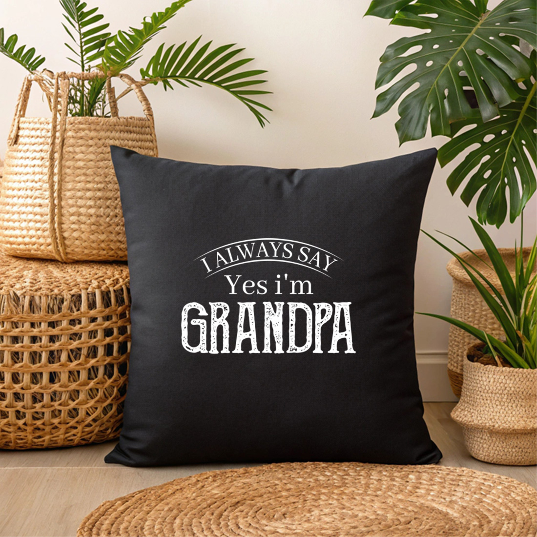 distressed style grandpa typography for gifts and apparel. graphic design. 3 black pillow mock up 603