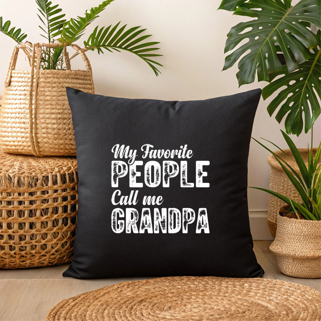distressed vintage typography for grandpa gift apparel and merchandise. graphic design. 3 black pillow mock up 415