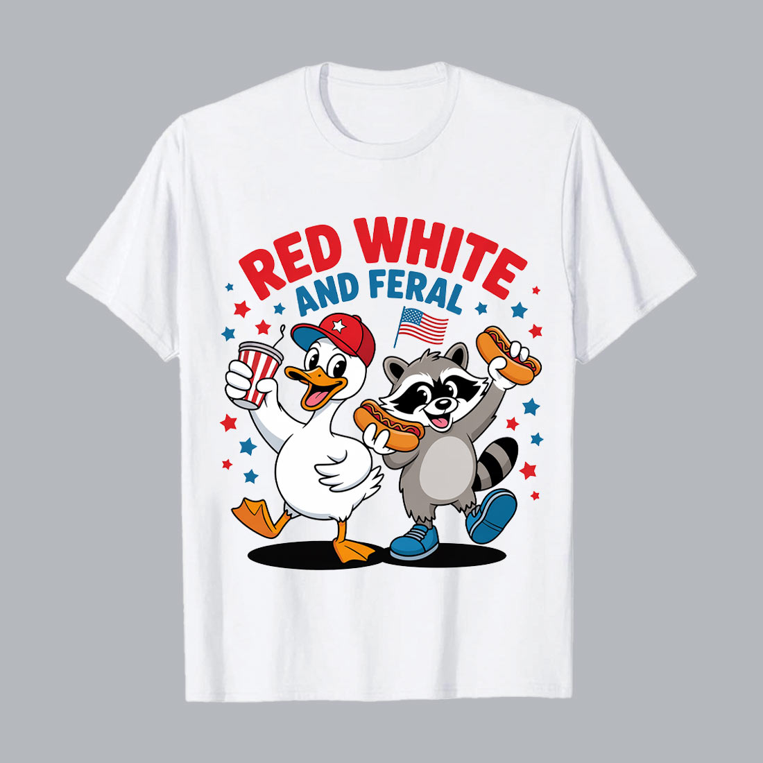 2 Design Duck raccoon celebrating with hot dogs American flag PNG T shirt Design T shirt PNG File preview image.