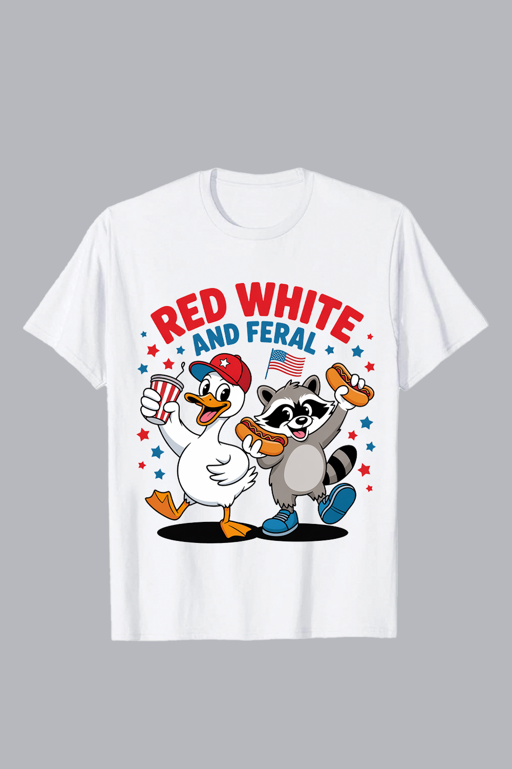 2 Design Duck raccoon celebrating with hot dogs American flag PNG T shirt Design T shirt PNG File pinterest preview image.