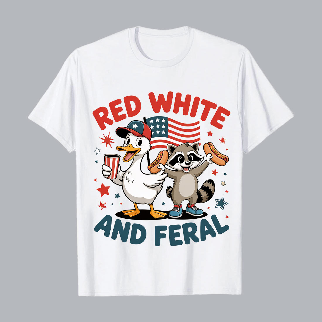2 Design Duck raccoon celebrating with hot dogs American flag PNG T shirt Design T shirt PNG File cover image.