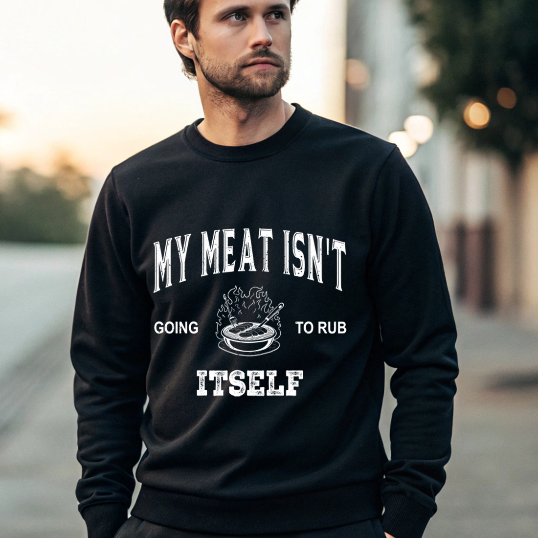 fans vintage meat smoking joke shirt for pitmasters and grill. bbq graphic design. 4 black male sweatshirt mock up 897