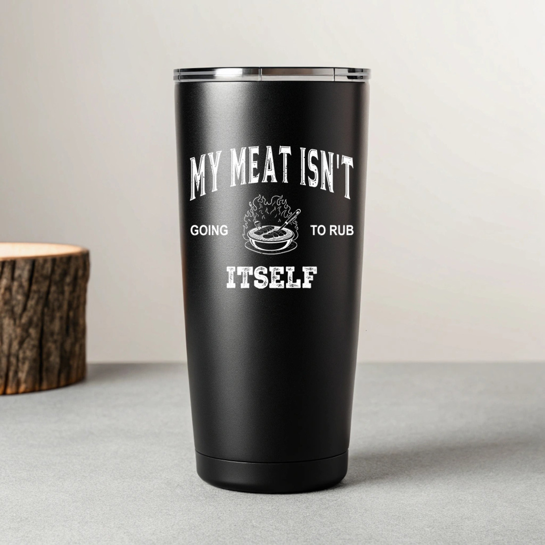 fans vintage meat smoking joke shirt for pitmasters and grill. bbq graphic design. 8 black tumblers mockup 715