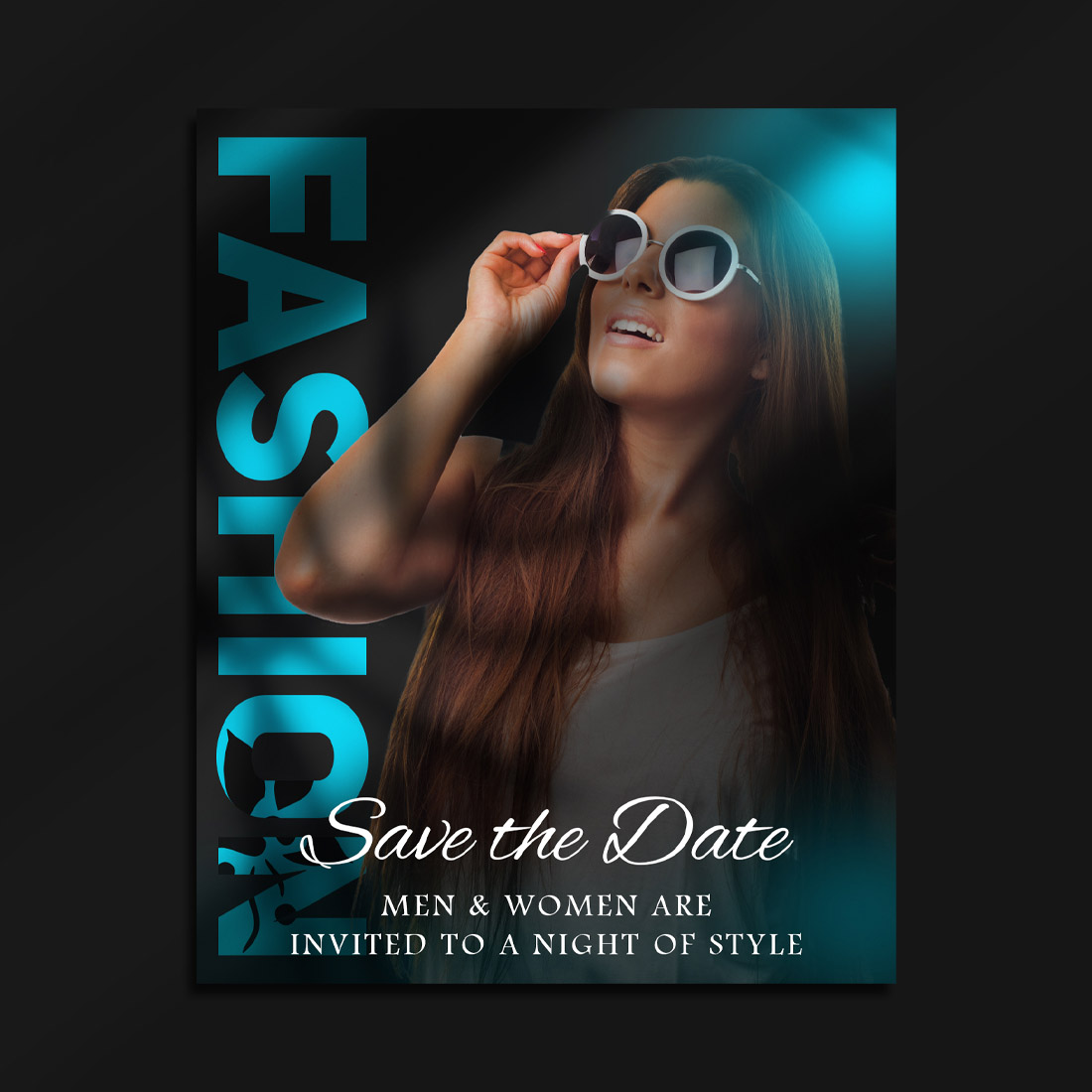Fashion Night Party Flyer PSD Template – Elegant Save the Date Event Design for Men & Women preview image.