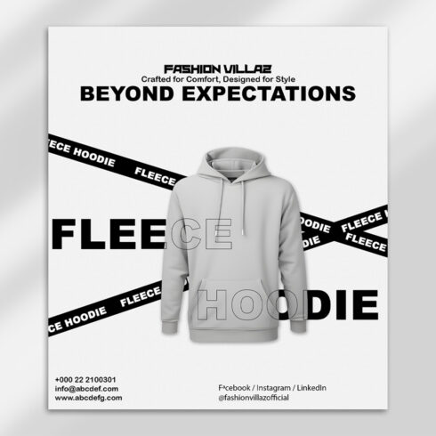 Fleece Hoodie PSD Mockup Template | Modern Apparel Design for Branding & Promotions cover image.
