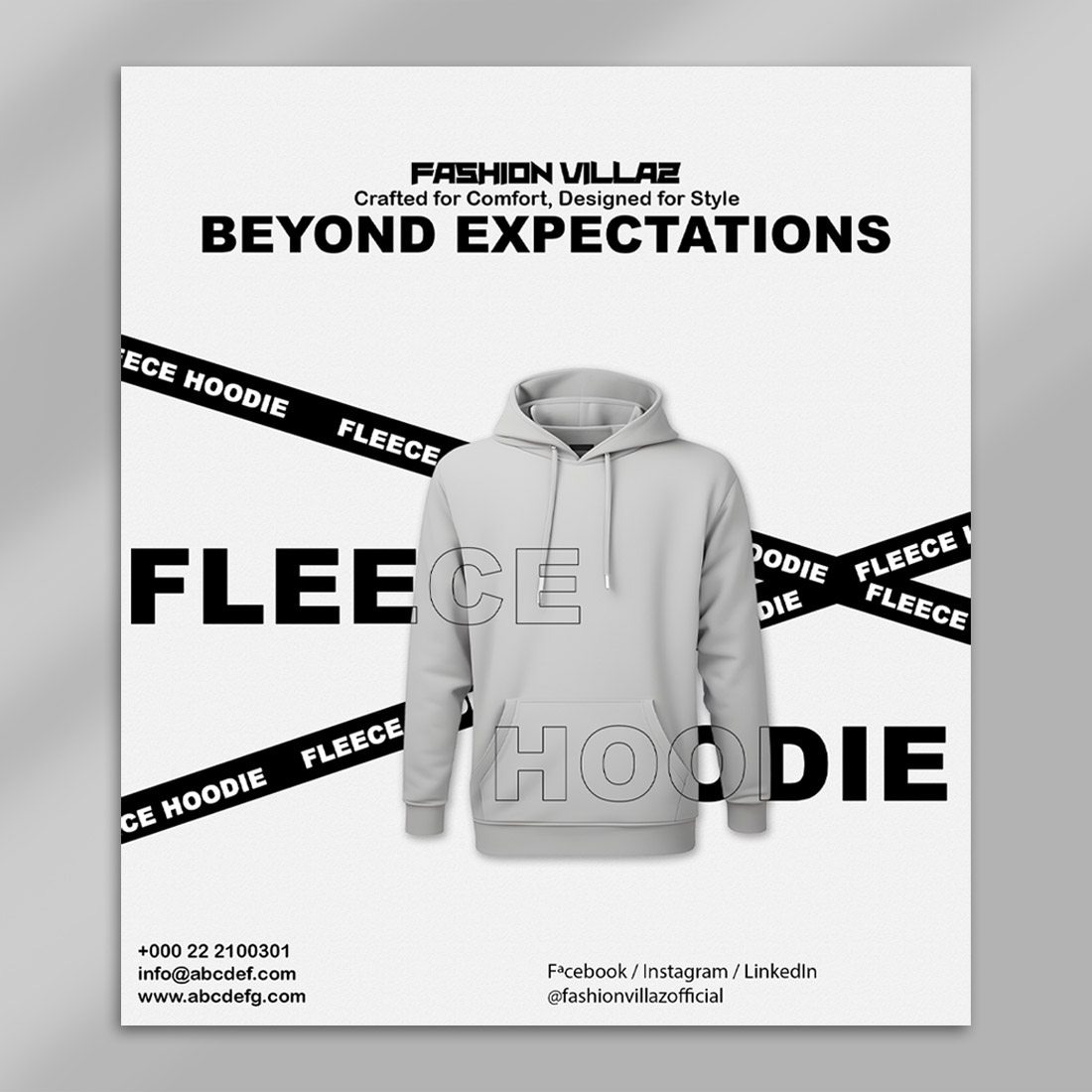Fleece Hoodie PSD Mockup Template | Modern Apparel Design for Branding & Promotions preview image.