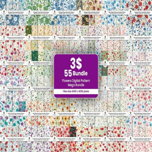 Flowers Digital Pattern Mega Bundle cover image.