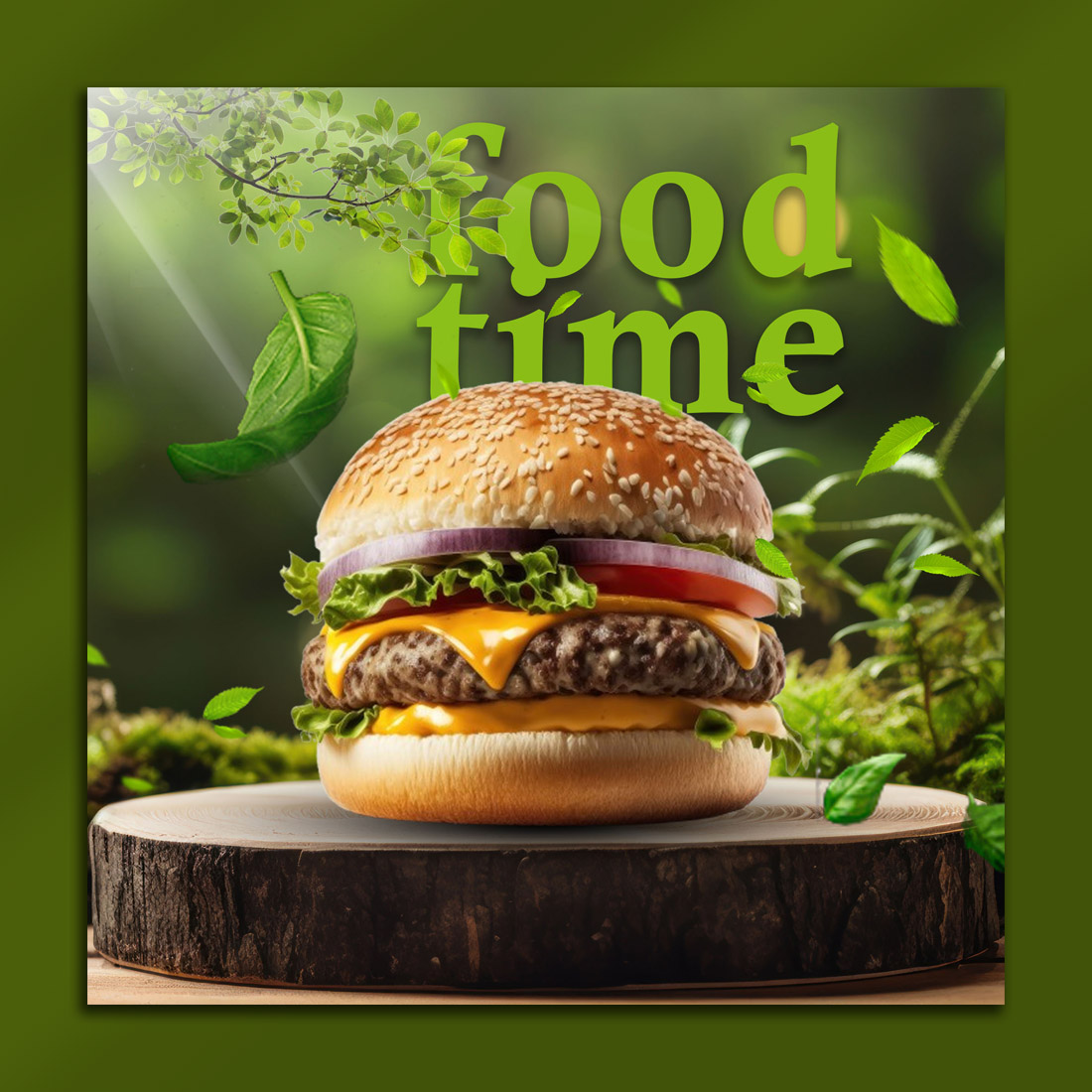 Food Time - Nature-Inspired Burger Ad PSD Template cover image.