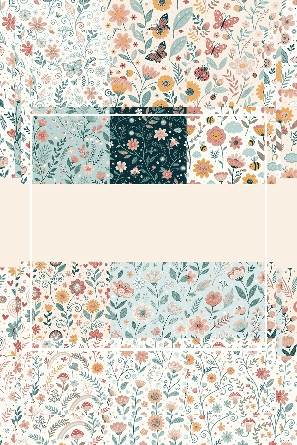 20 Seamless Patterns of Whimsical Floral, Playful & Dreamy Botanical Designs pinterest preview image.