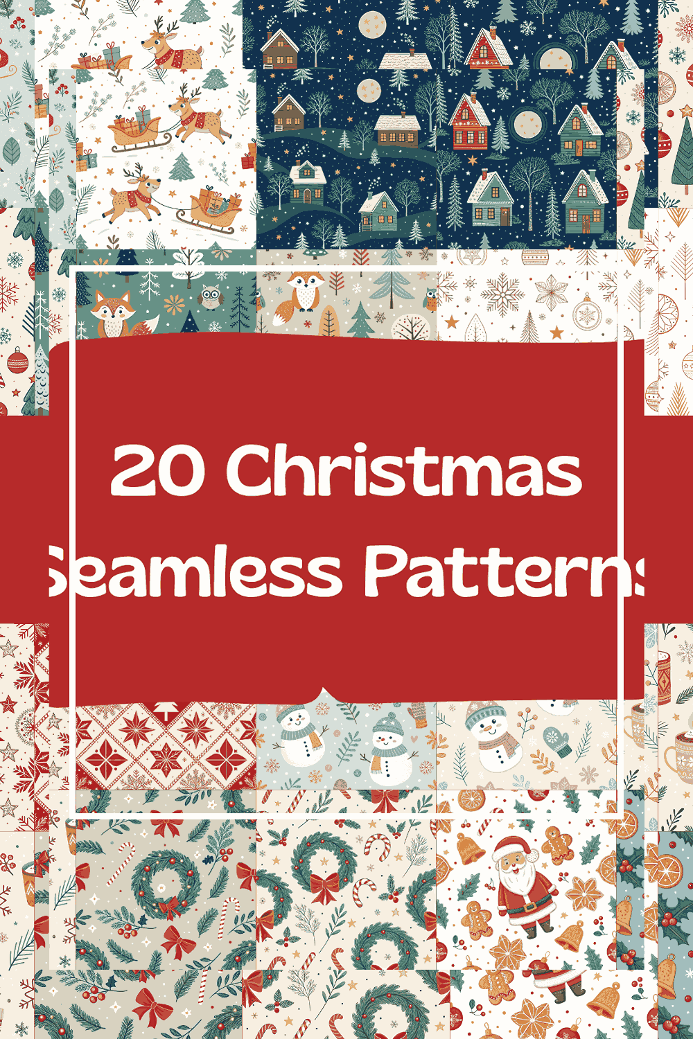 20 Christmas Seamless Patterns pinterest preview image.