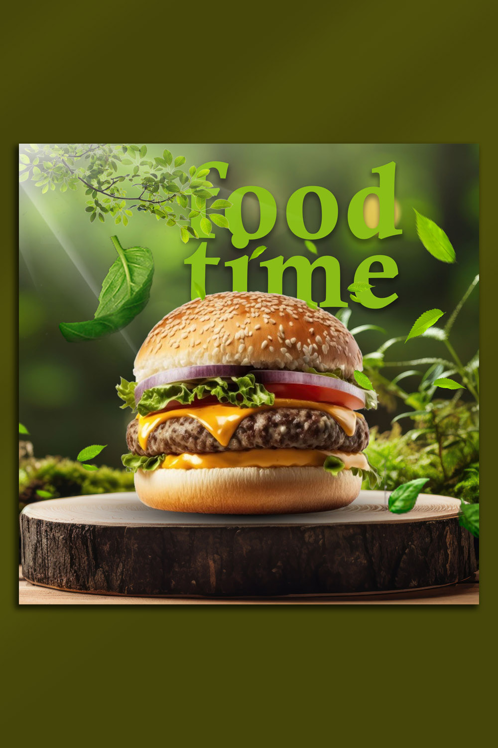 Food Time - Nature-Inspired Burger Ad PSD Template pinterest preview image.