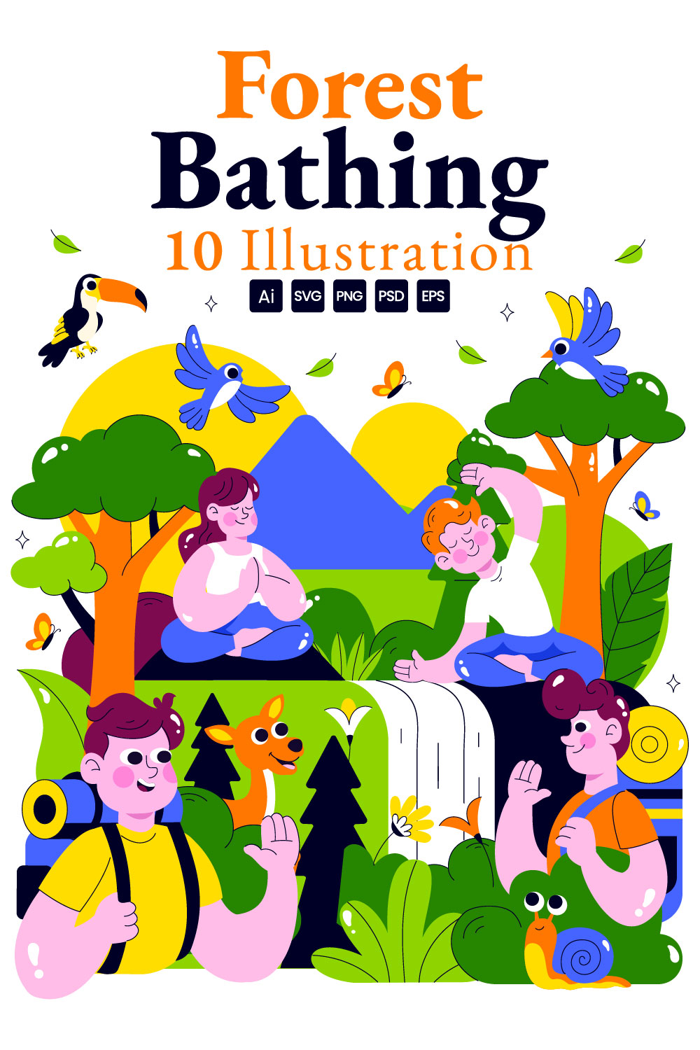 10 Forest Bathing Vector Illustration pinterest preview image.