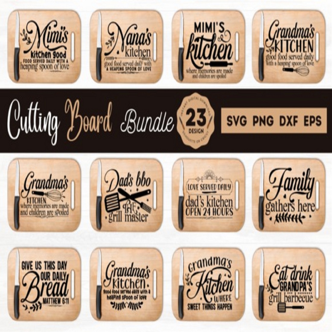 Free Cutting Board Quotes SVG Bundle preview image.