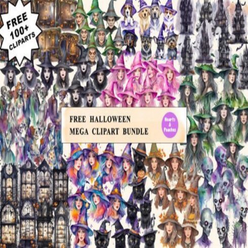Free Halloween Mega Clipart Bundle cover image.