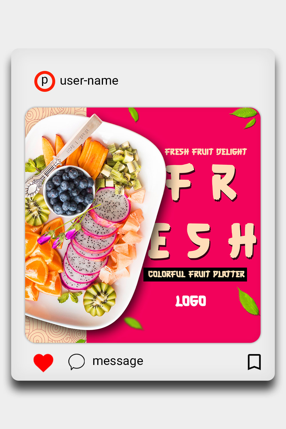 Fresh Fruit Platter PSD Template | social media post pinterest preview image.