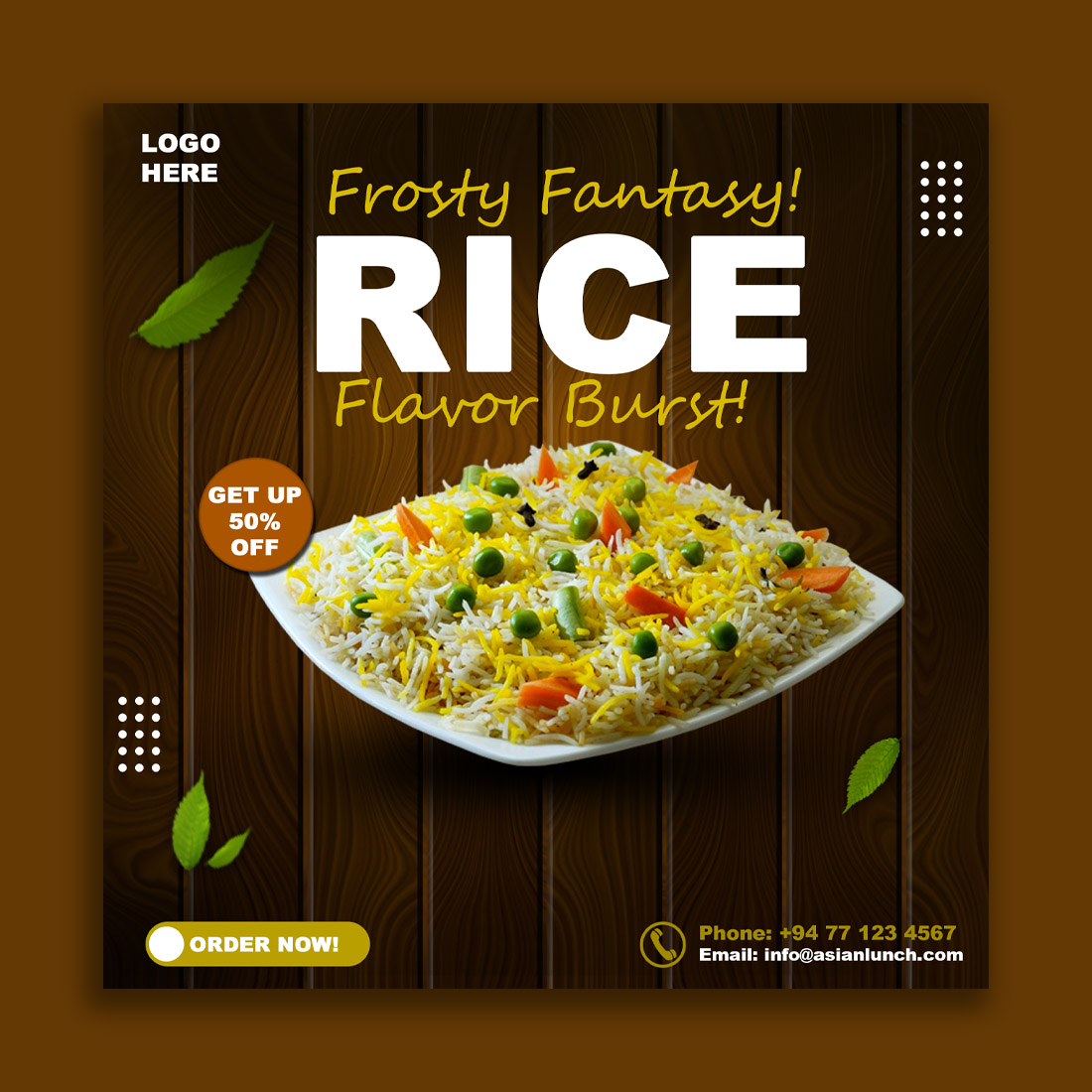 Frosty Fantasy Rice Promo PSD Template | Food Instagram Post Design preview image.