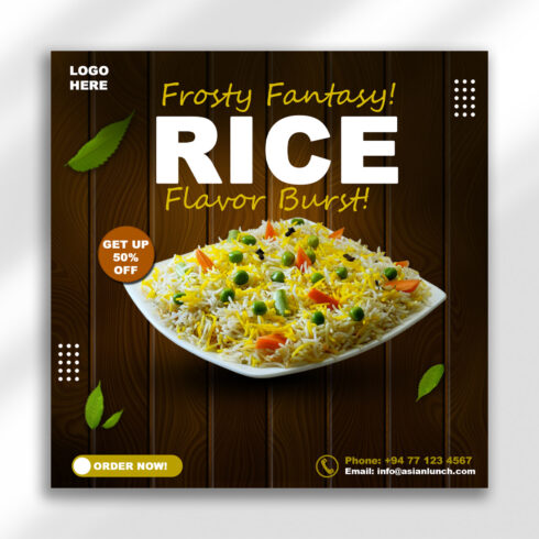 Frosty Fantasy Rice Promo PSD Template | Food Instagram Post Design cover image.