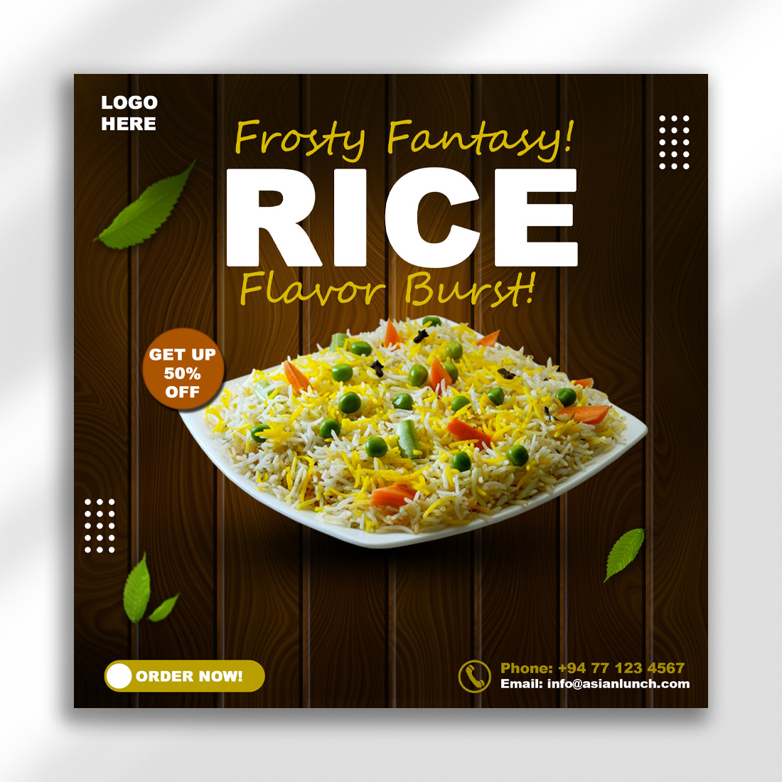 Frosty Fantasy Rice Promo PSD Template | Food Instagram Post Design cover image.