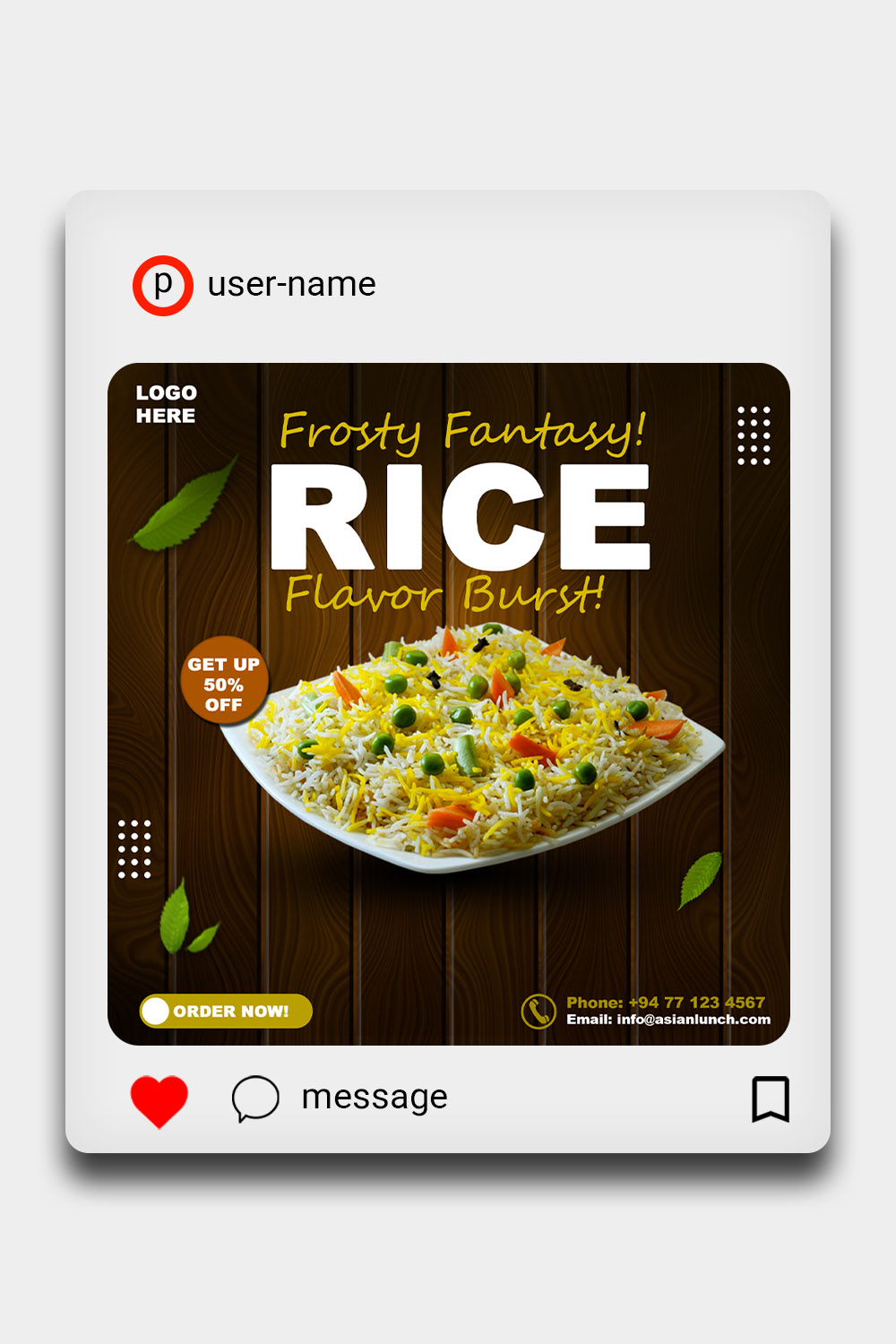 Frosty Fantasy Rice Promo PSD Template | Food Instagram Post Design pinterest preview image.