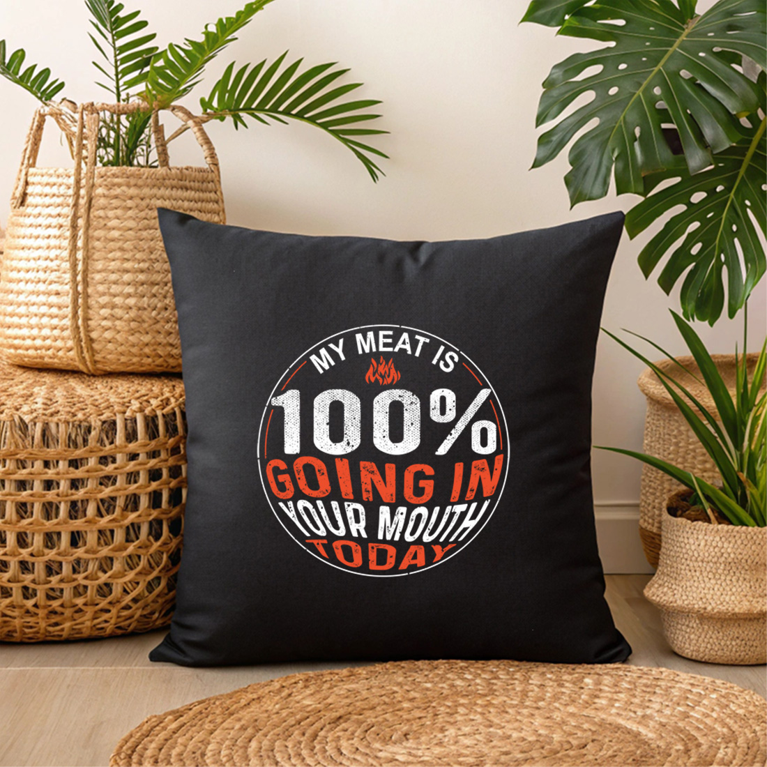 funny bbq graphic perfect for backyard chefs and summer parties. bbq graphic design. 3 black pillow mock up 490